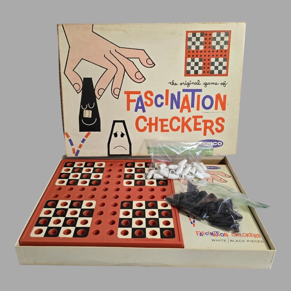 Vintage 1962 Remco Fascination Checkers Board Game Complete NO Instructions